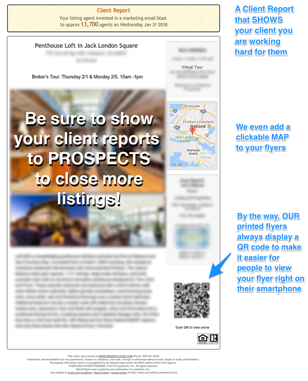 Screenshot: Sample Client Report showing an EFlyer with an 18% open rate