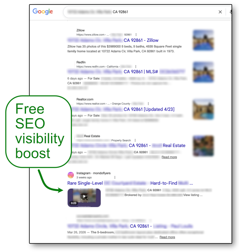 Screenshot: example of a free Mondoflyer SEO boost to #5 spot on Google